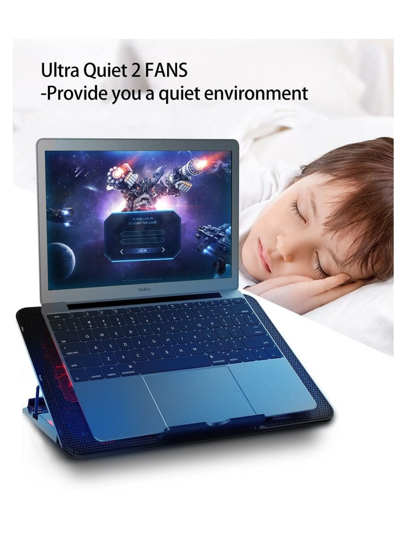 Laptop Cooling Pad,7-16 Inch Ultra Notebook Slim Portable USB Powered (2 Quiet Big Fans), Gaming Laptop Cooler 1200RPM, 6 Heights Adjustment, 2 USB Port - Image 3